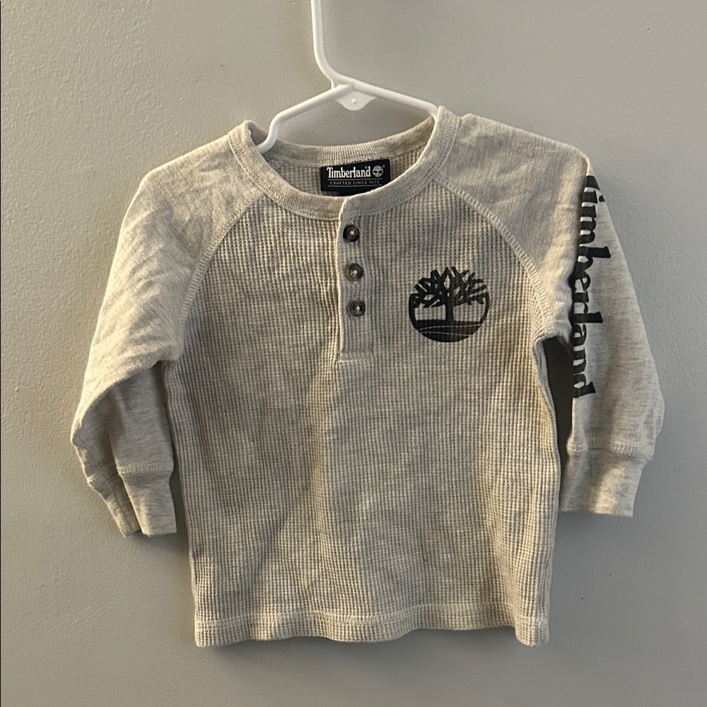 Timberland Light Gray Kids Long Sleeve Henley
